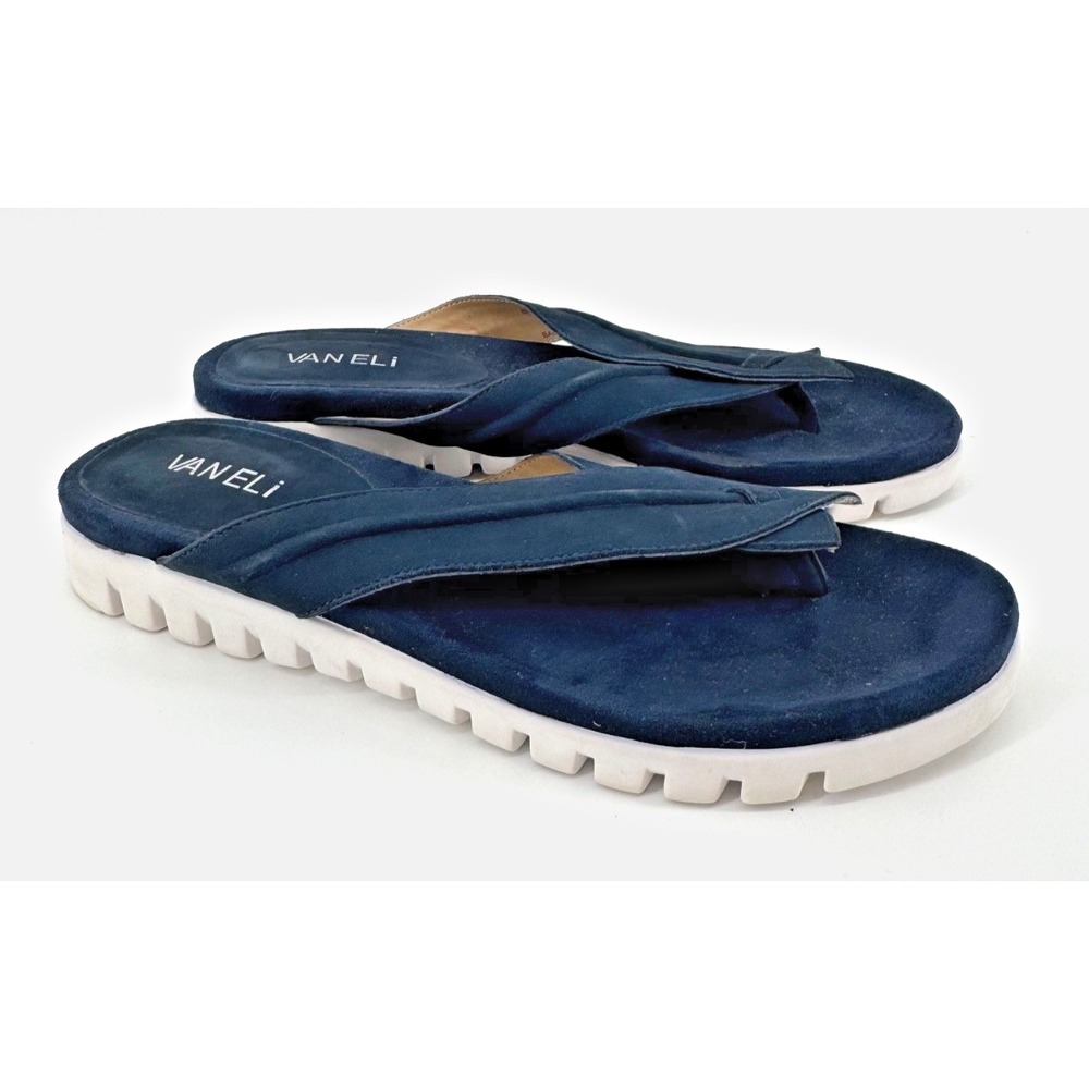 Vaneli Rennet Suede Leather navy Thong-Flip Flops Size 8 lug sole coastal chic